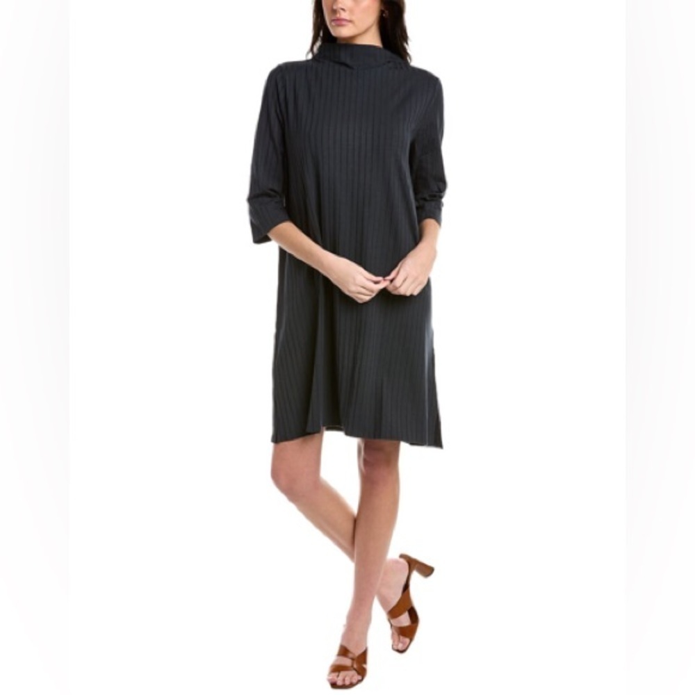 EILEEN FISHER - Washable Stretch Rib Funnel Neck Dress. Easy fit. Size XS